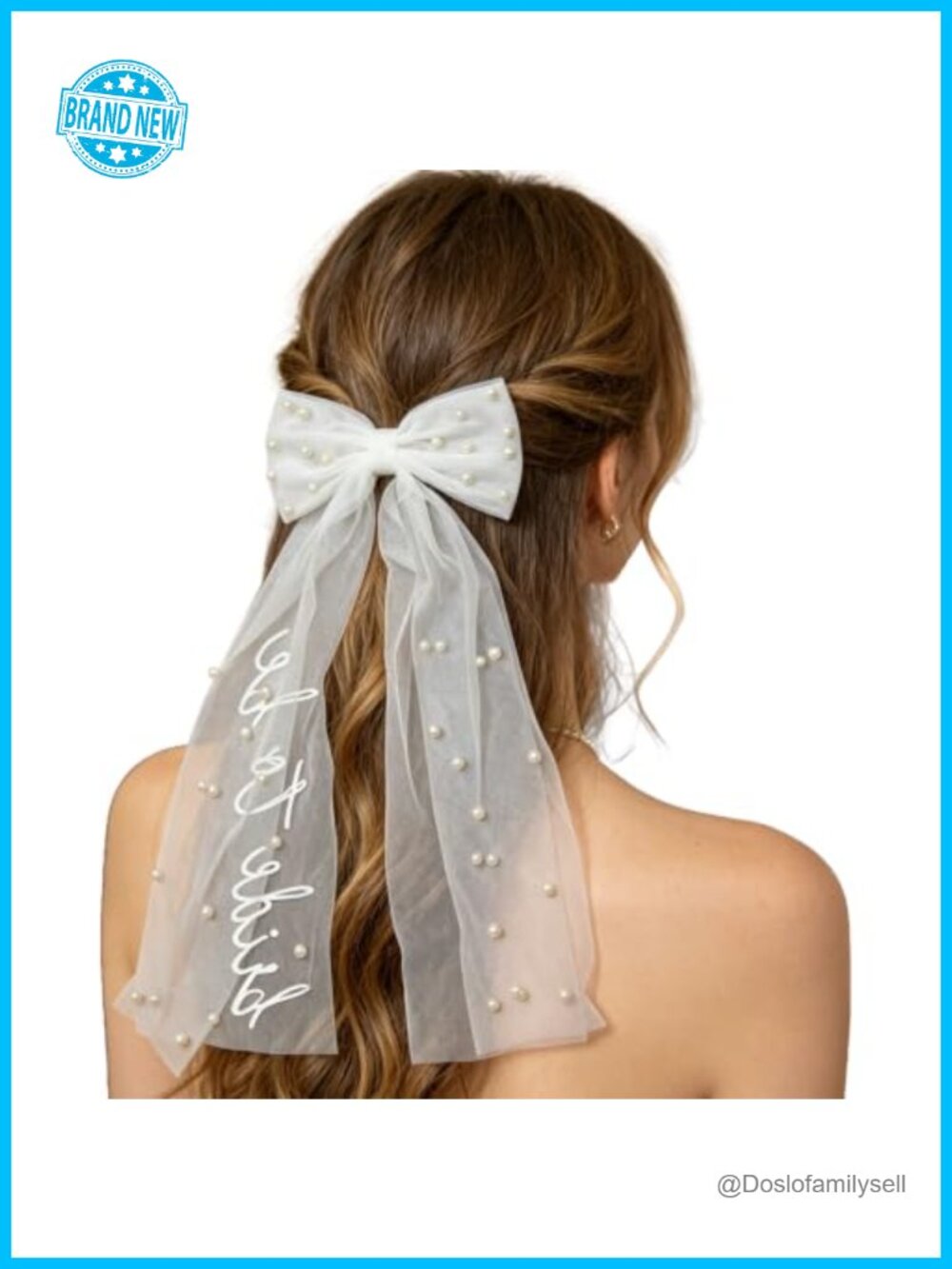 Embroidered Pearl Veil Bow Hair Clip for Bridal